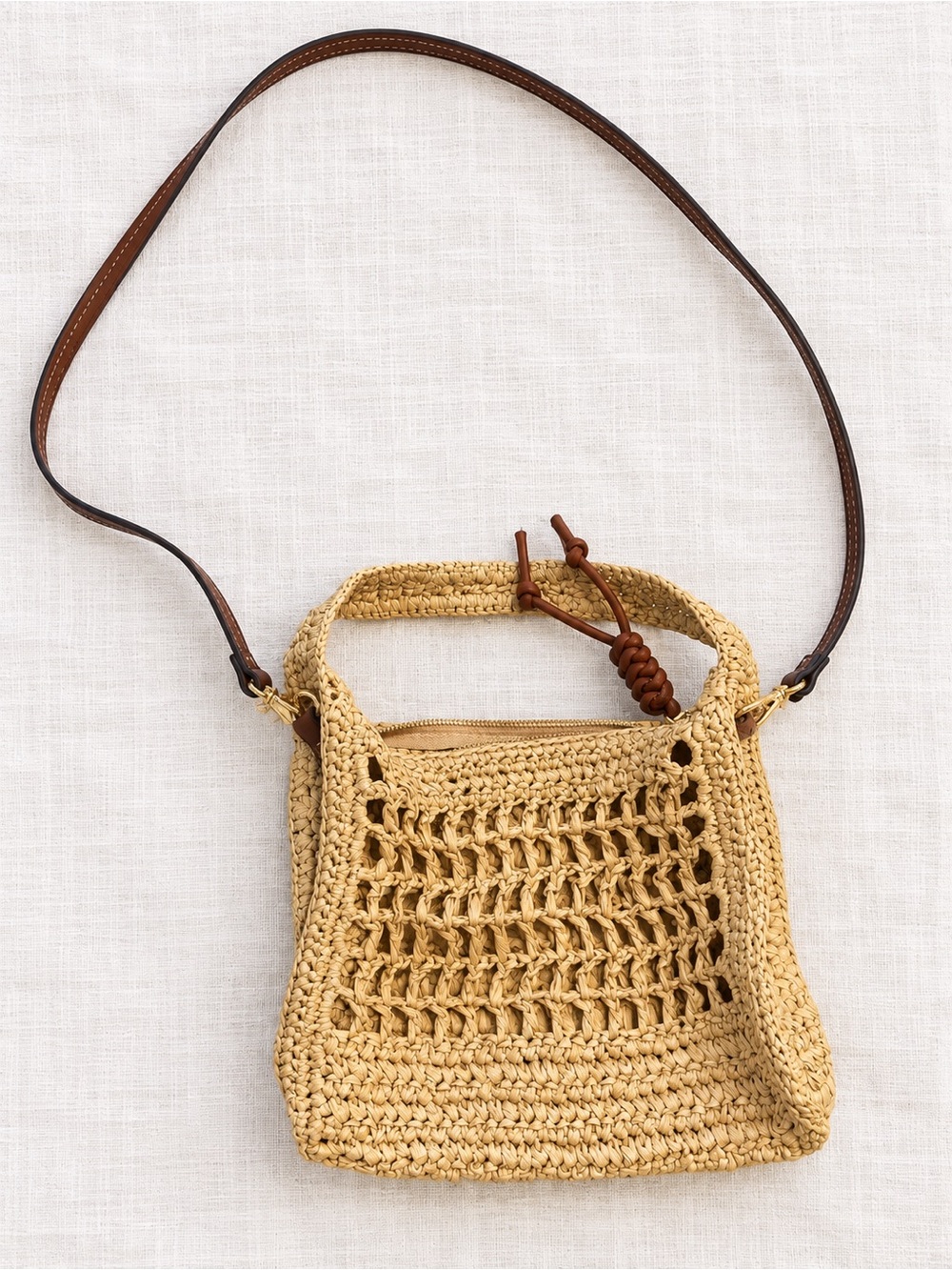 H&M Raffia Crochet Crossbody Bag Woven Straw Handbag Brown Strap